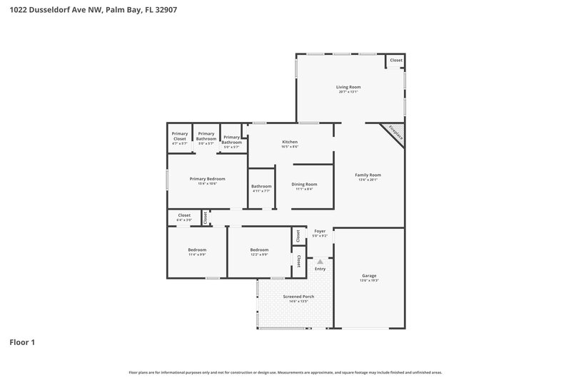 1,715/Mo, 1022 Dusseldorf Ave NW Palm Bay, FL 32907 Floor Plan View