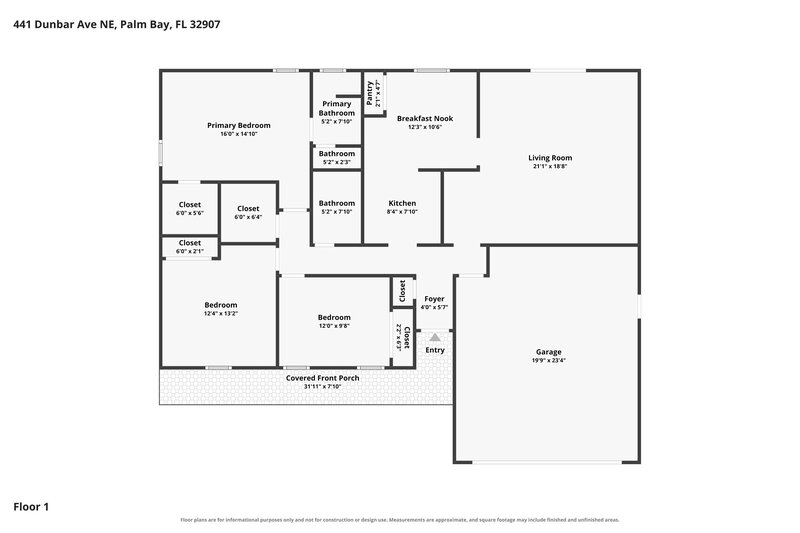 1,725/Mo, 441 Dunbar Ave NE Palm Bay, FL 32907 Floor Plan View