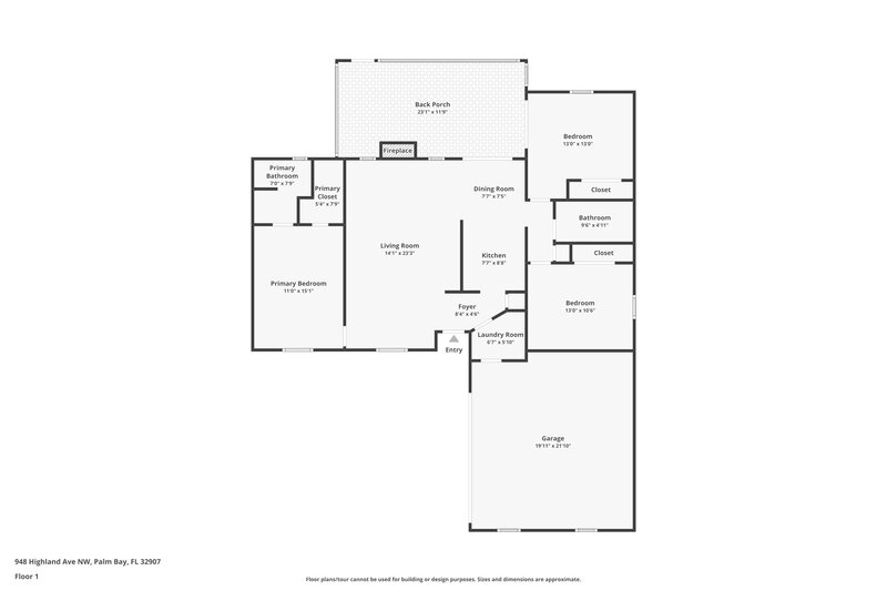 1,775/Mo, 948 Highland Ave NW Palm Bay, FL 32907 Floor Plan View