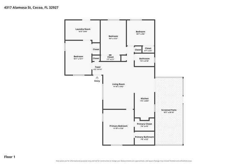 2,100/Mo, 4317 Alamosa St Cocoa, FL 32927 Floor Plan View