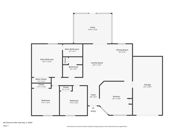 1,715/Mo, 681 Elmont St NW Palm Bay, FL 32907 Floor Plan View