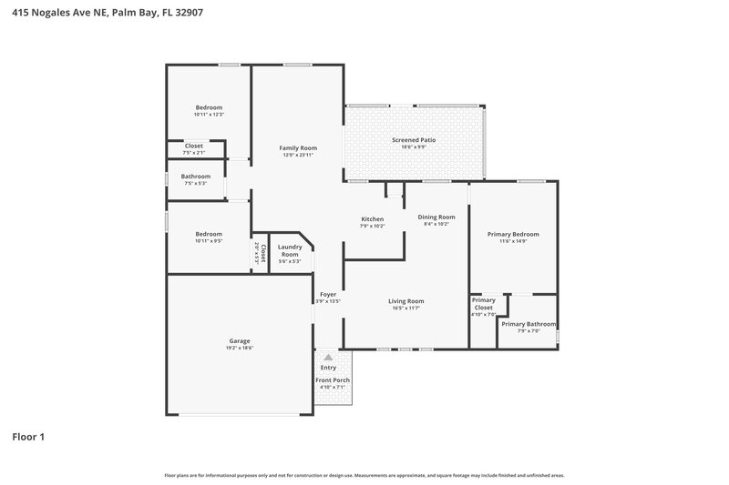 1,920/Mo, 415 Nogales Ave NE Palm Bay, FL 32907 Floor Plan View