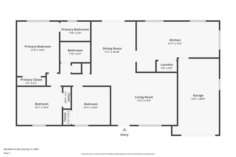 1,700/Mo, 958 Albion St NW Palm Bay, FL 32907 Floor Plan View