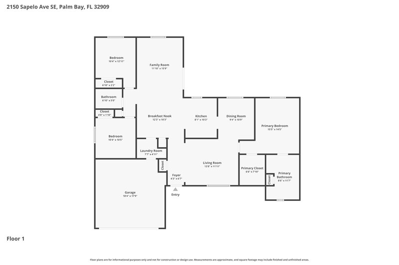 1,845/Mo, 2150 Sapelo Ave SE Palm Bay, FL 32909 Floor Plan View