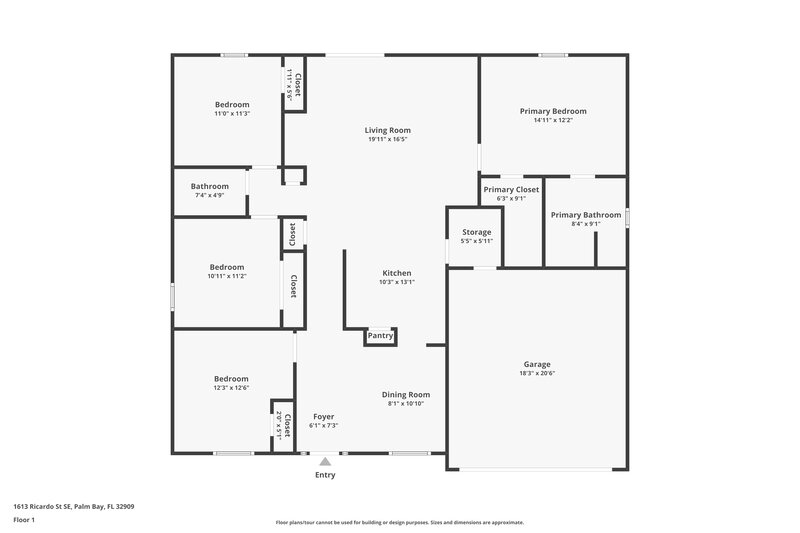 1,725/Mo, 1613 Ricardo St SE Palm Bay, FL 32909 Floor Plan View