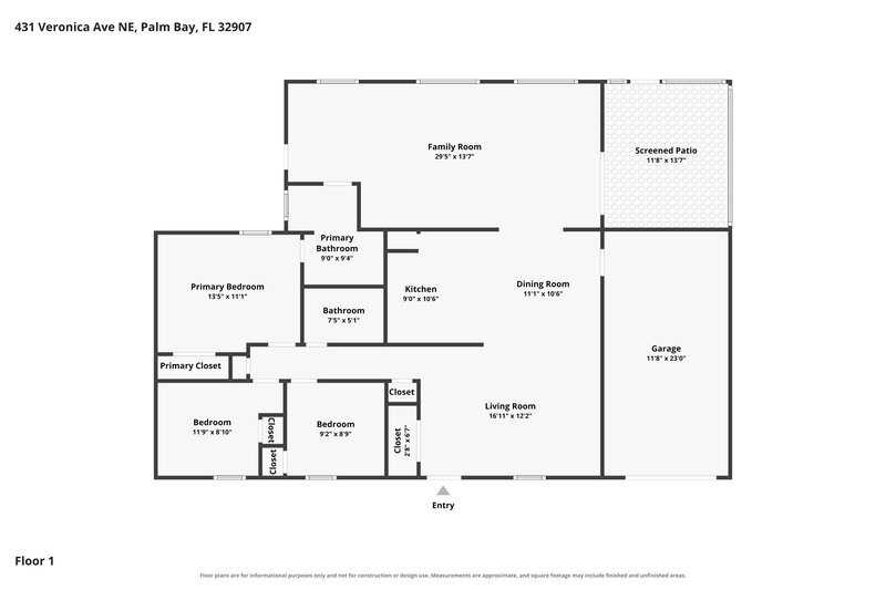 1,630/Mo, 431 Veronica Ave NE Palm Bay, FL 32907 Floor Plan View