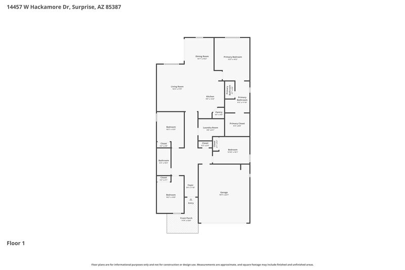 2,115/Mo, 14457 W Hackamore Drive Surprise, AZ 85387 Floor Plan View