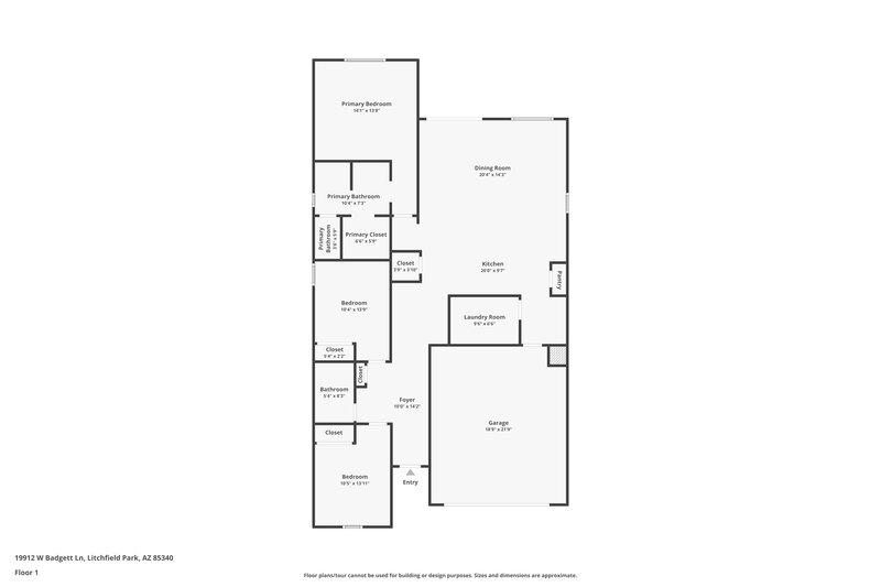2,035/Mo, 19912 W Badgett Lane Litchfield Park, AZ 85340 Floor Plan View