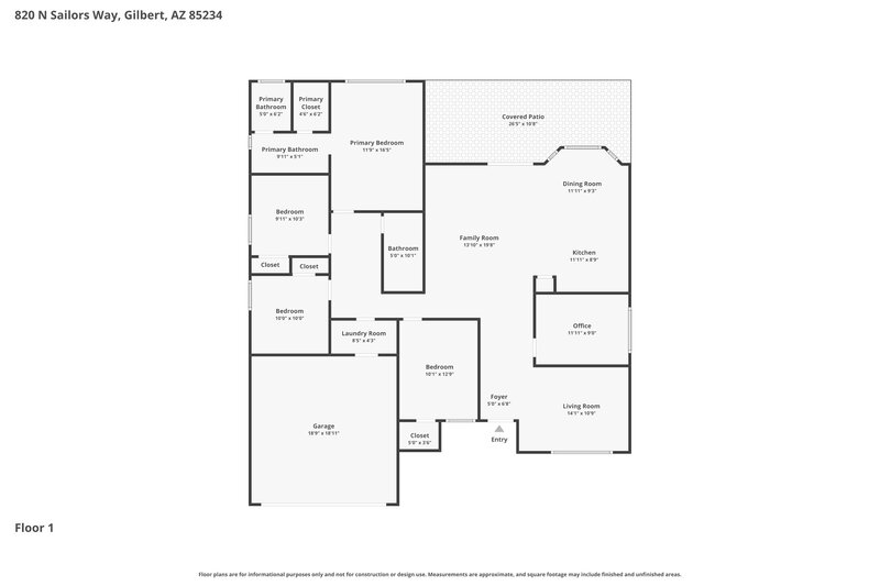 2,540/Mo, 820 N Sailors Way Gilbert, AZ 85234 Floor Plan View