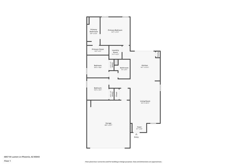 2,045/Mo, 6857 W Luxton Lane Phoenix, AZ 85043 Floor Plan View