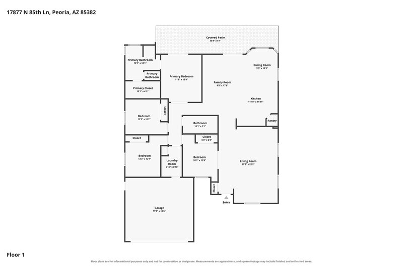 2,245/Mo, 17877 N 85th Ln Peoria, AZ 85382 Floor Plan View