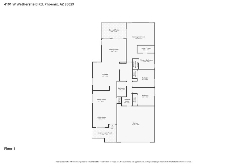 2,015/Mo, 4101 W Wethersfield Rd Phoenix, AZ 85029 Floor Plan View