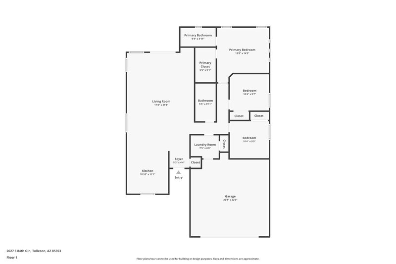 1,885/Mo, 2627 S 84th Gln Tolleson, AZ 85353 Floor Plan View