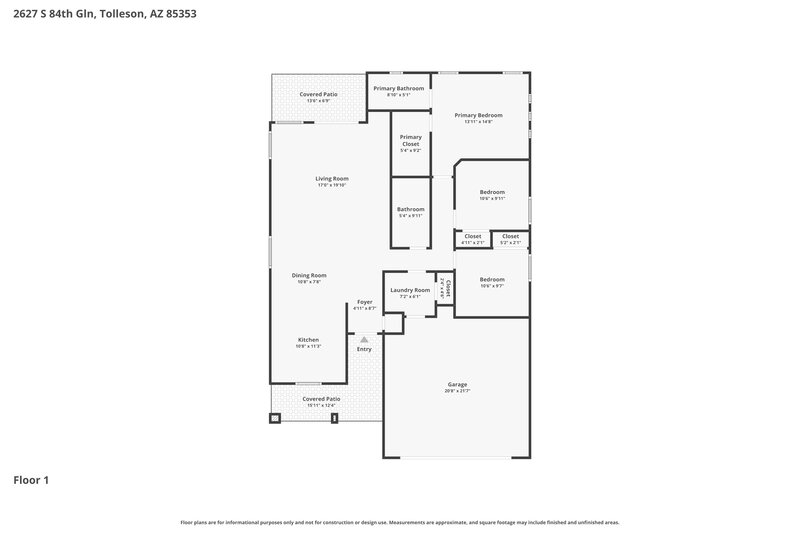 1,865/Mo, 2627 S 84th Gln Tolleson, AZ 85353 Floor Plan View