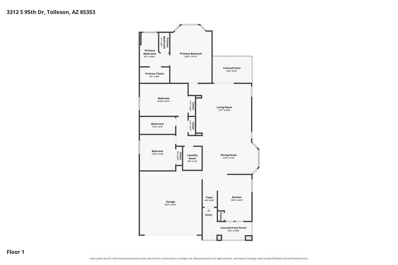 1,920/Mo, 3312 S 95th Dr Tolleson, AZ 85353 Floor Plan View