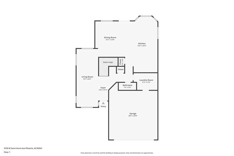 2,200/Mo, 3729 W Saint Anne Ave Phoenix, AZ 85041 Floor Plan View
