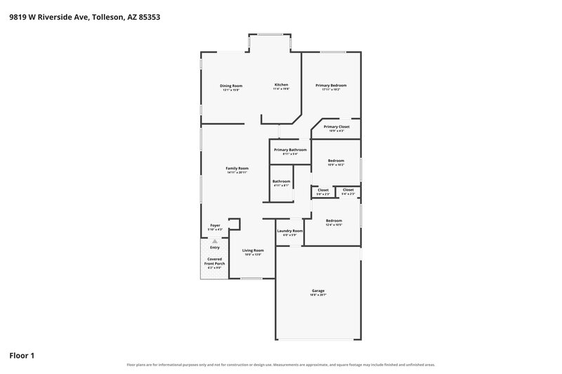 1,910/Mo, 9819 W Riverside Ave Tolleson, AZ 85353 Floor Plan View