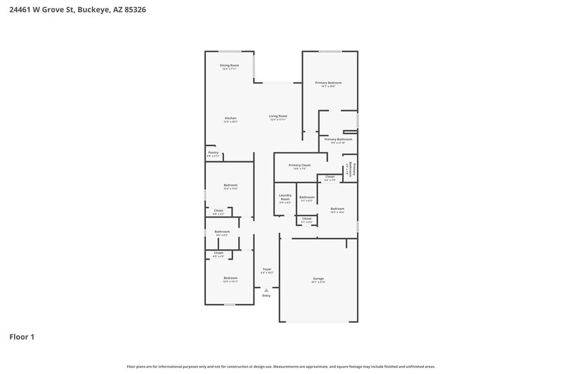 2,295/Mo, 24461 W Grove St Buckeye, AZ 85326 Floor Plan View