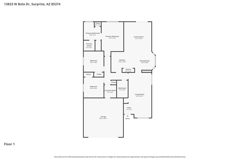 1,950/Mo, 13833 W Bola Dr Surprise, AZ 85374 Floor Plan View