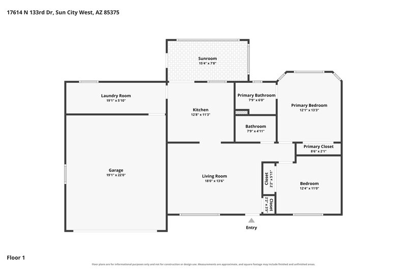 1,680/Mo, 17614 N 133rd Dr Sun City West, AZ 85375 Floor Plan View