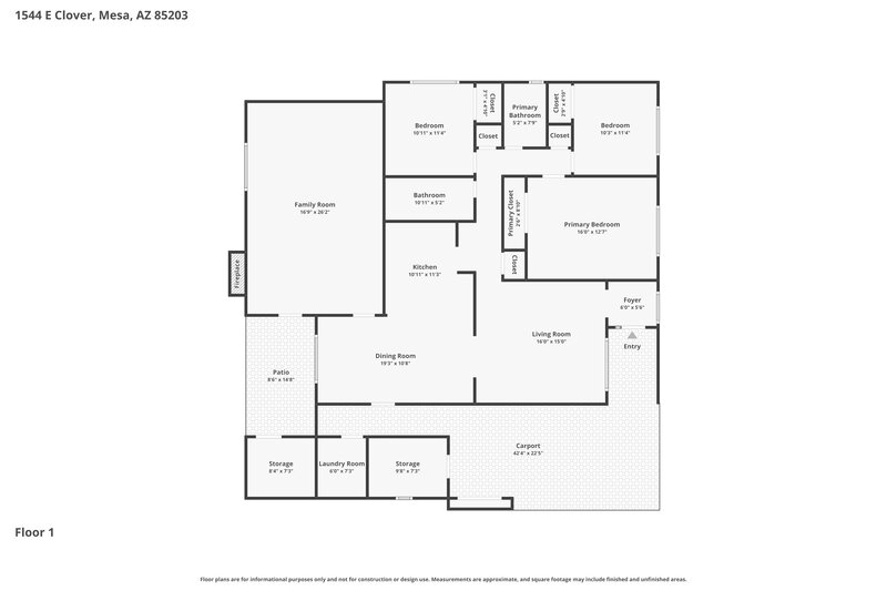 2,325/Mo, 1544 E Clover Mesa, AZ 85203 Floor Plan View