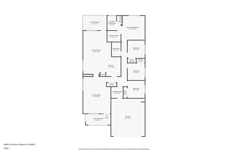 1,950/Mo, 6639 S 17th Ave Phoenix, AZ 85041 Floor Plan View