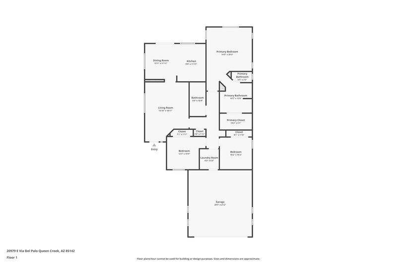 1,895/Mo, 20979 E Via del Palo Queen Creek, AZ 85142 Floor Plan View