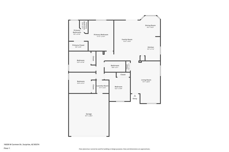 1,870/Mo, 16038 W Carmen Dr Surprise, AZ 85374 Floor Plan View