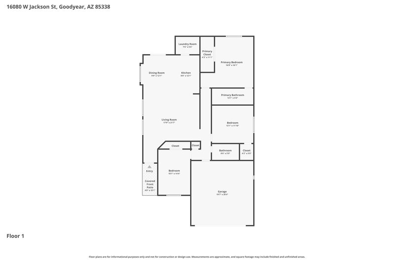 1,830/Mo, 16080 W Jackson St Goodyear, AZ 85338 Floor Plan View