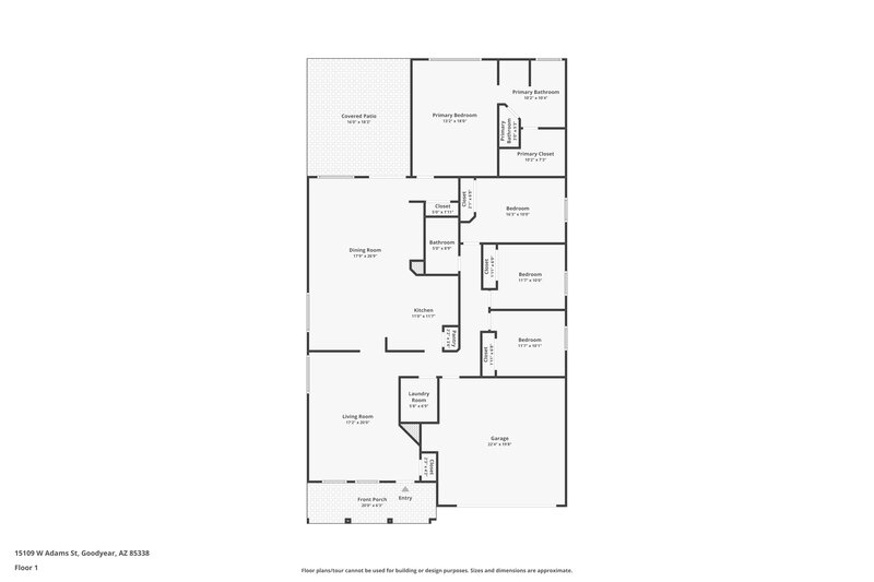 2,000/Mo, 15109 W Adams St Goodyear, AZ 85338 Floor Plan View