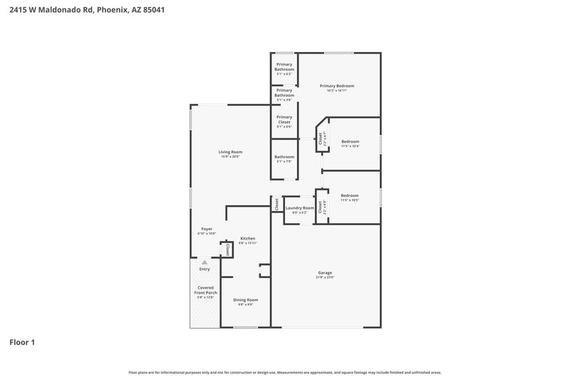 1,950/Mo, 2415 W Maldonado RD Phoenix, AZ 85041 Floor Plan View