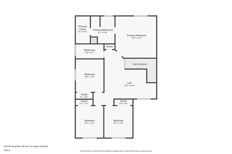 1,750/Mo, 2297 West Camp River Road Queen Creek, AZ 85142 Floor Plan View 2