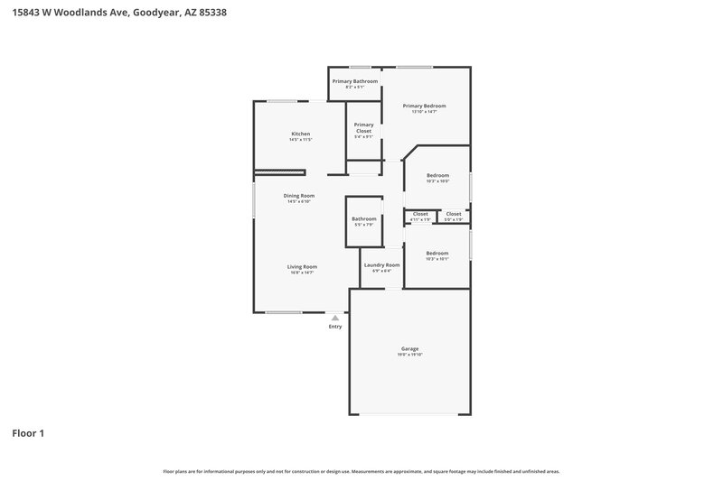 1,825/Mo, 15843 W Woodlands Ave Goodyear, AZ 85338 Floor Plan View