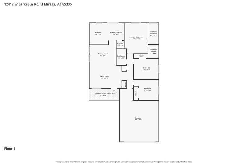 1,980/Mo, 12417 W Larkspur Rd El Mirage, AZ 85335 Floor Plan View