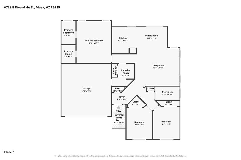 2,125/Mo, 6728 E Riverdale St Mesa, AZ 85215 Floor Plan View