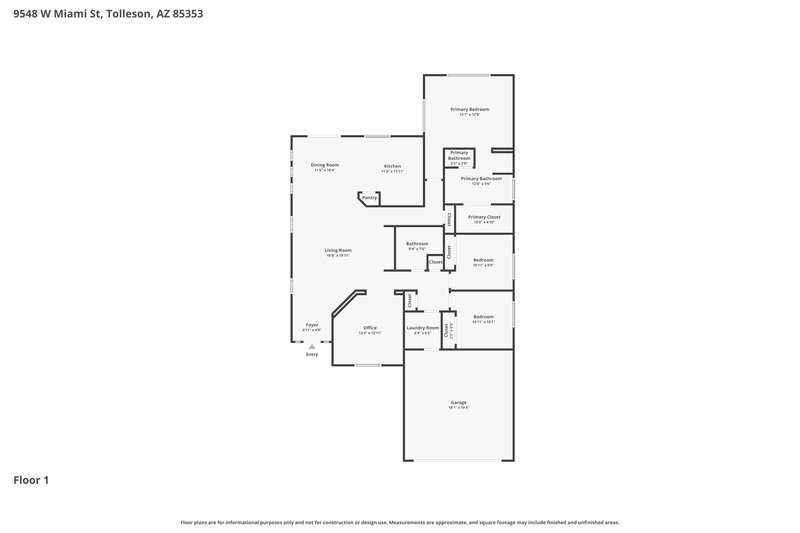 2,095/Mo, 9548 W Miami St Tolleson, AZ 85353 Floor Plan View