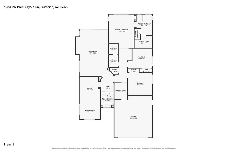1,910/Mo, 15248 W Port Royale Ln Surprise, AZ 85379 Floor Plan View