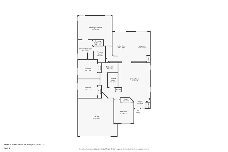 1,945/Mo, 15189 W Woodlands Ave Goodyear, AZ 85338 Floor Plan View