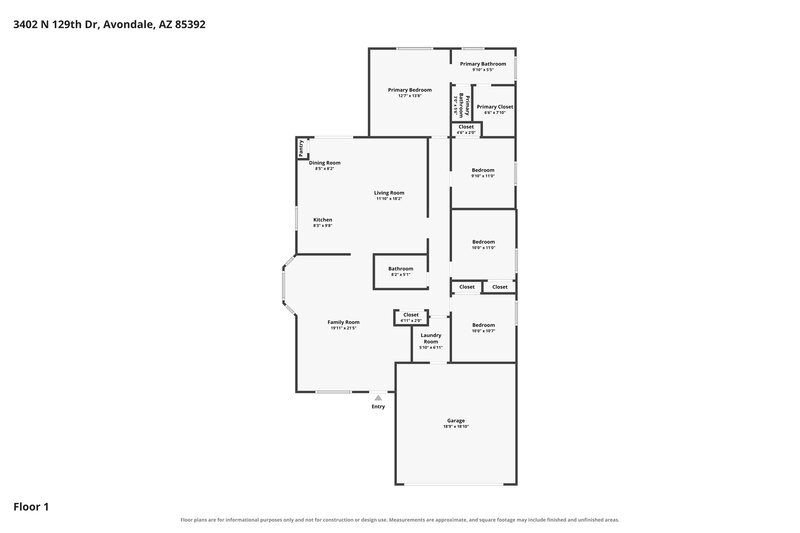 1,940/Mo, 3402 N 129th Drive Avondale, AZ 85392 Floor Plan View