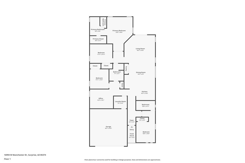 2,075/Mo, 16994 W Manchester Drive Surprise, AZ 85374 Floor Plan View