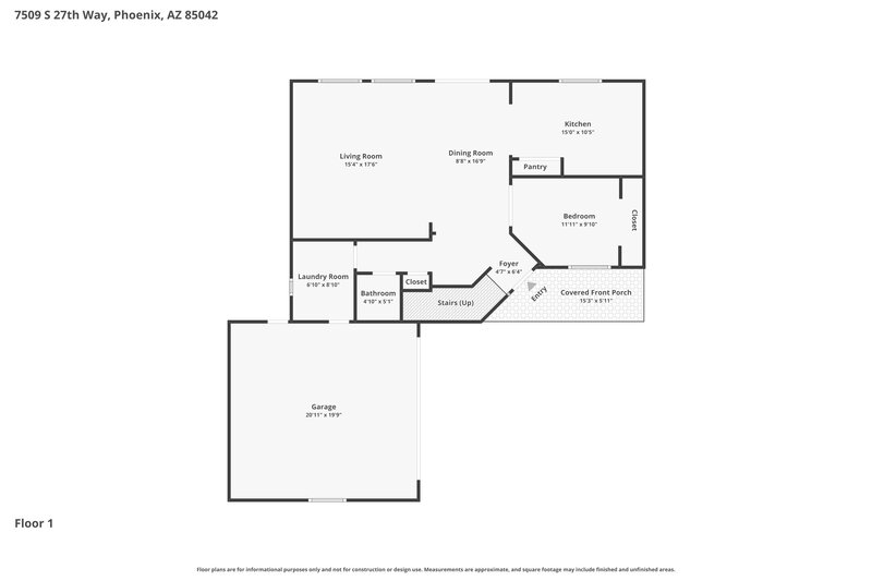 2,330/Mo, 7509 S 27th Way Phoenix, AZ 85042 Floor Plan View