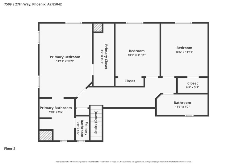 2,330/Mo, 7509 S 27th Way Phoenix, AZ 85042 Floor Plan View 2