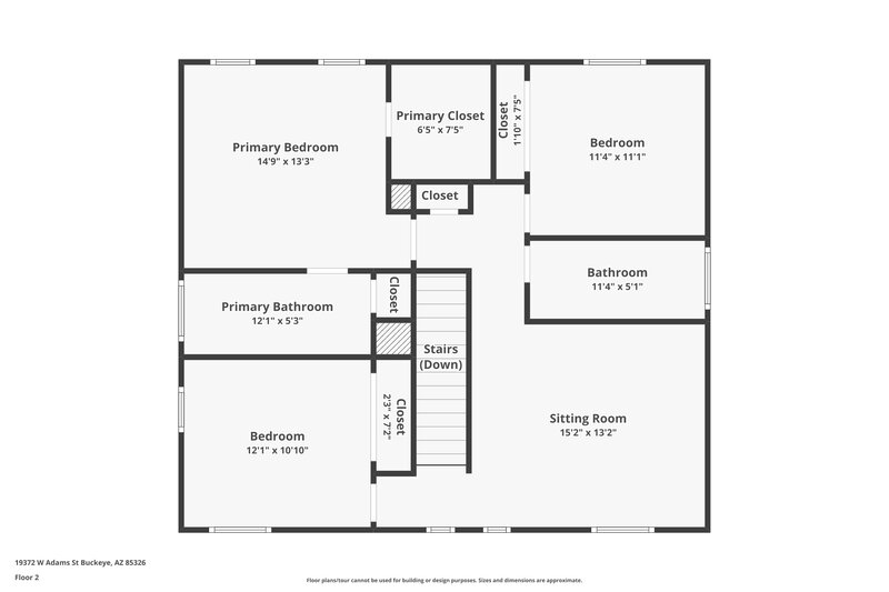 1,890/Mo, 19372 W Adams Street Buckeye, AZ 85326 Floor Plan View 2