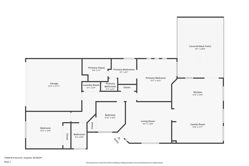 1,750/Mo, 13426 W Crocus Drive Surprise, AZ 85379 Floor Plan View