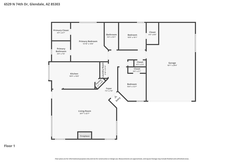 1,845/Mo, 6529 N 74th Drive Glendale, AZ 85303 Floor Plan View