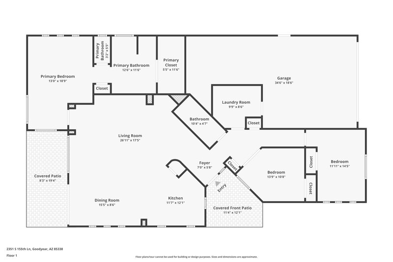 1,975/Mo, 2351 S 155th Lane Goodyear, AZ 85338 Floor Plan View