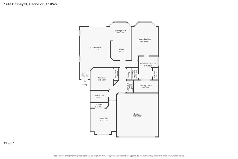 2,255/Mo, 1247 E Cindy St Chandler, AZ 85225 Floor Plan View