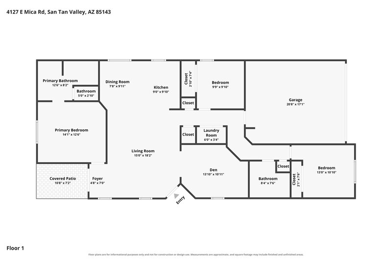 1,925/Mo, 4127 E Mica Rd San Tan Valley, AZ 85143 Floor Plan View