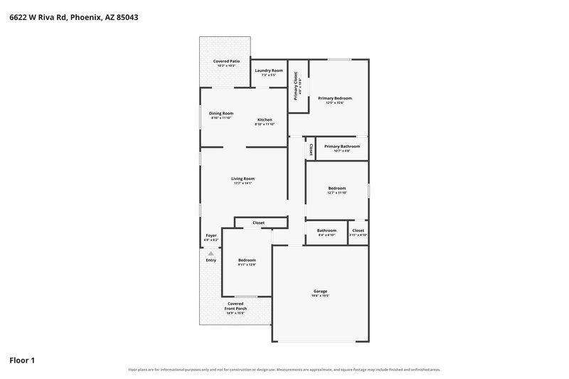 1,895/Mo, 6622 W Riva Road Phoenix, AZ 85043 Floor Plan View