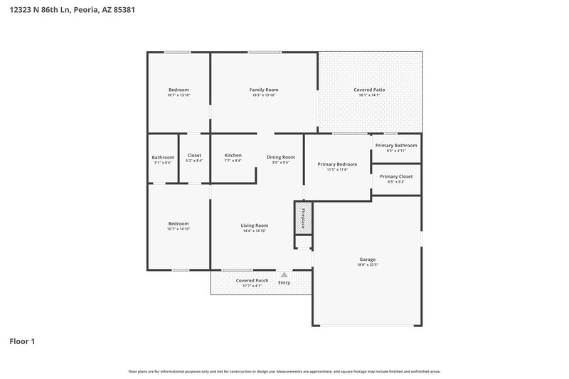 2,050/Mo, 12323 N 86th Lane Peoria, AZ 85381 Floor Plan View